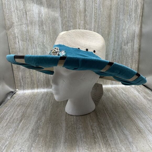 Pat Dahnke Western Gus Hat Womens Size 7.25 Straw Suede Turquoise Western $425‎ main image 4